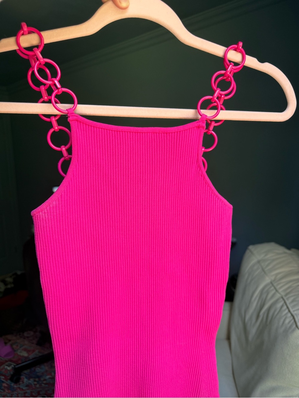 Bershka Hot Pink Chain-Detail Ribbed Bodysuit - Picture 2 of 7